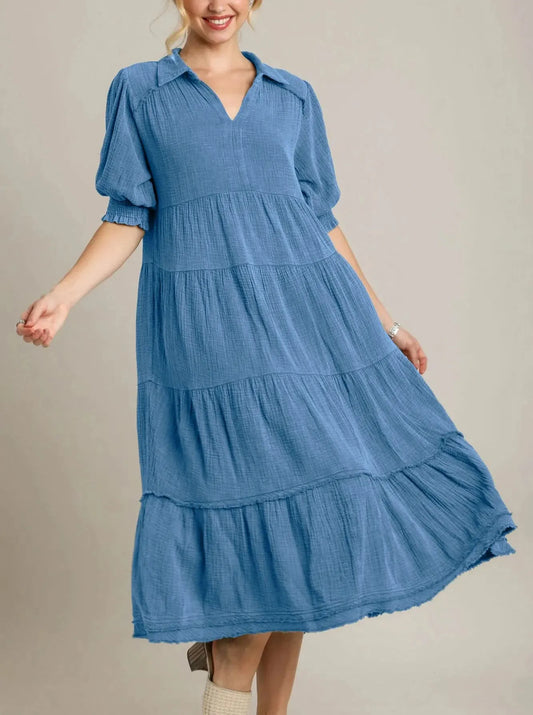 WOMEN'S V NECK TIERED MAXI DRESS