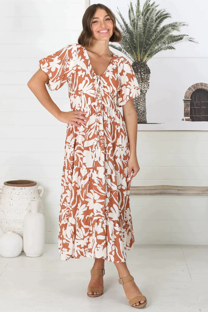 Charis Midi Dress - Rust